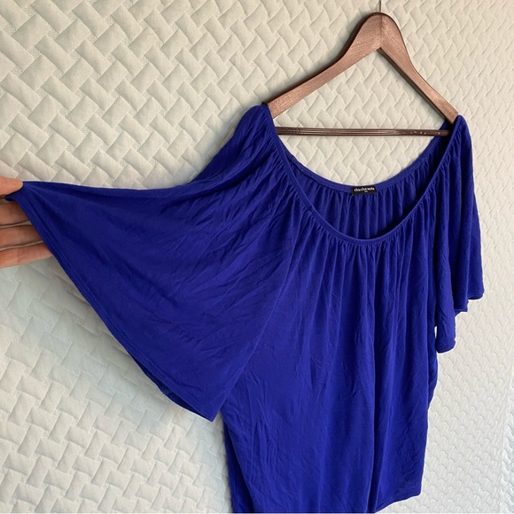 cha cha vente Blue Elastic Neckline Short Sleeve Woman's Top Size 2X - Picture 3 of 8